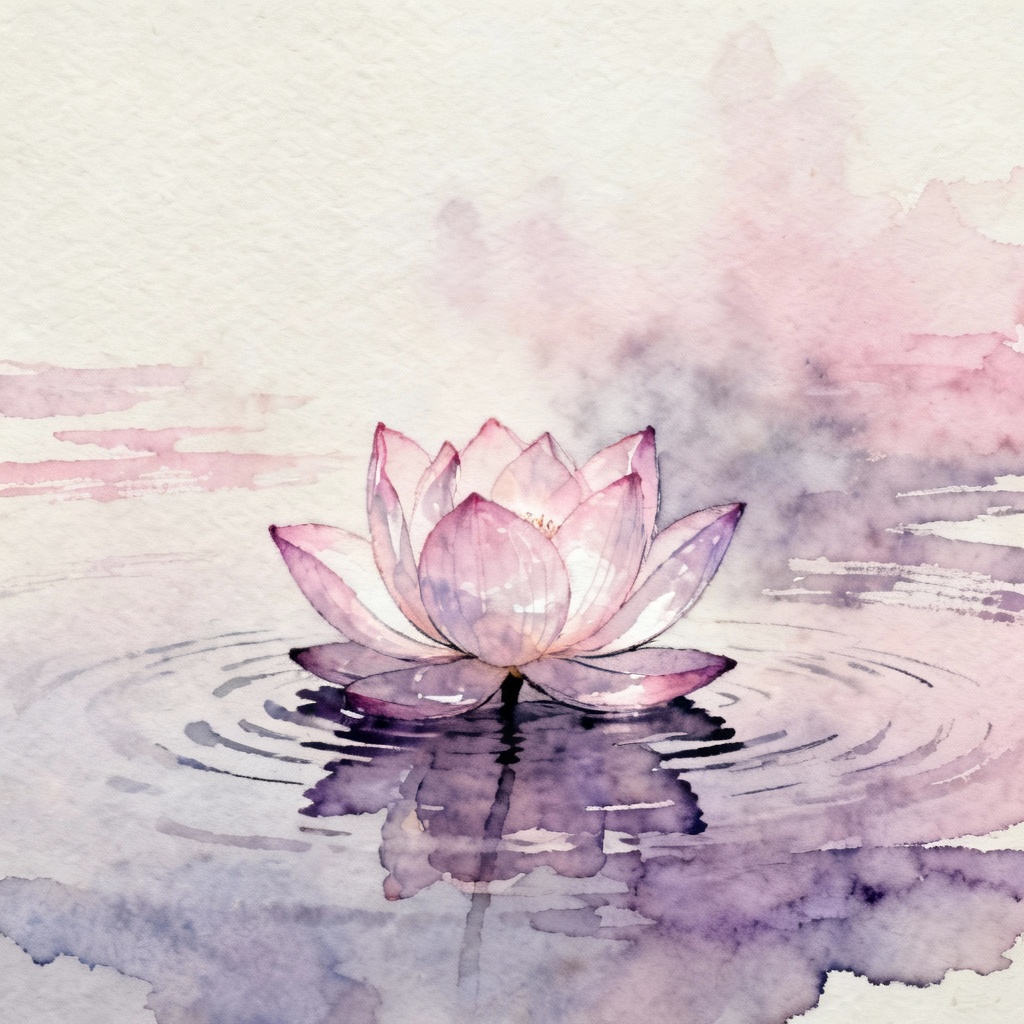 AI watercolor lotus flower painting with soft pastel washes