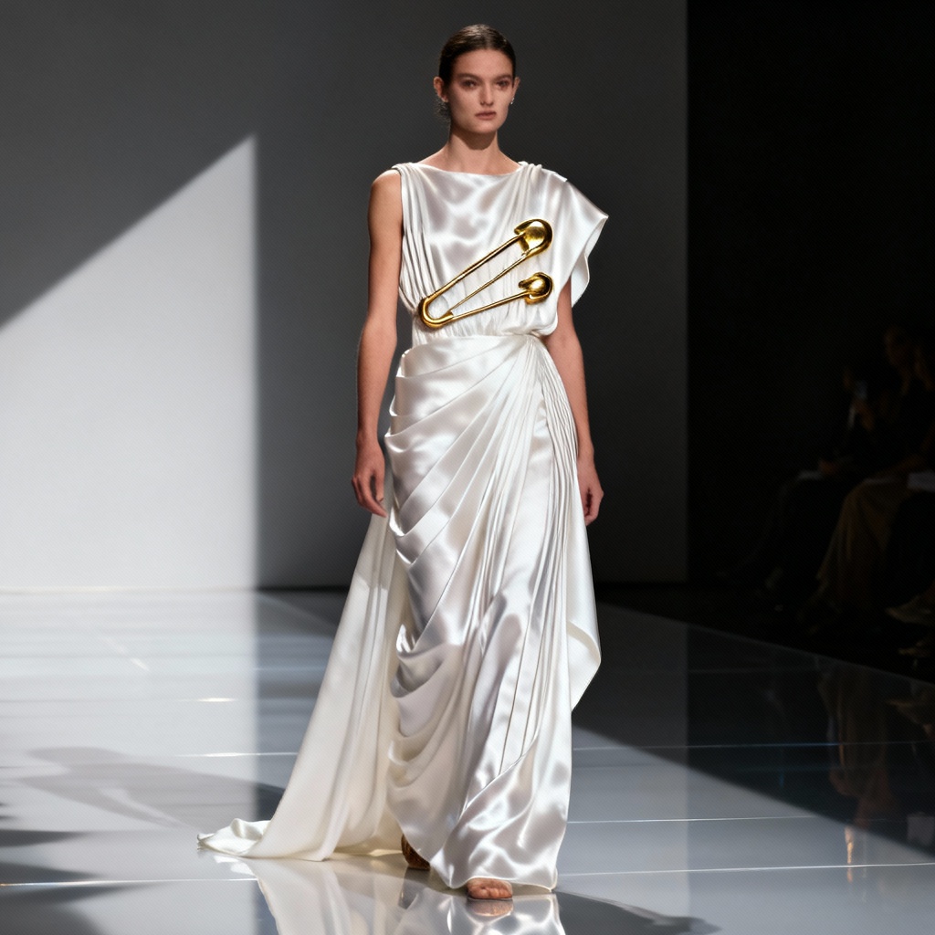 AI runway couture peplos reinterpretation