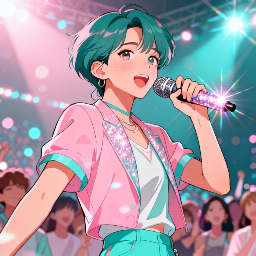 AI Korean anime K-pop idol performing on stage