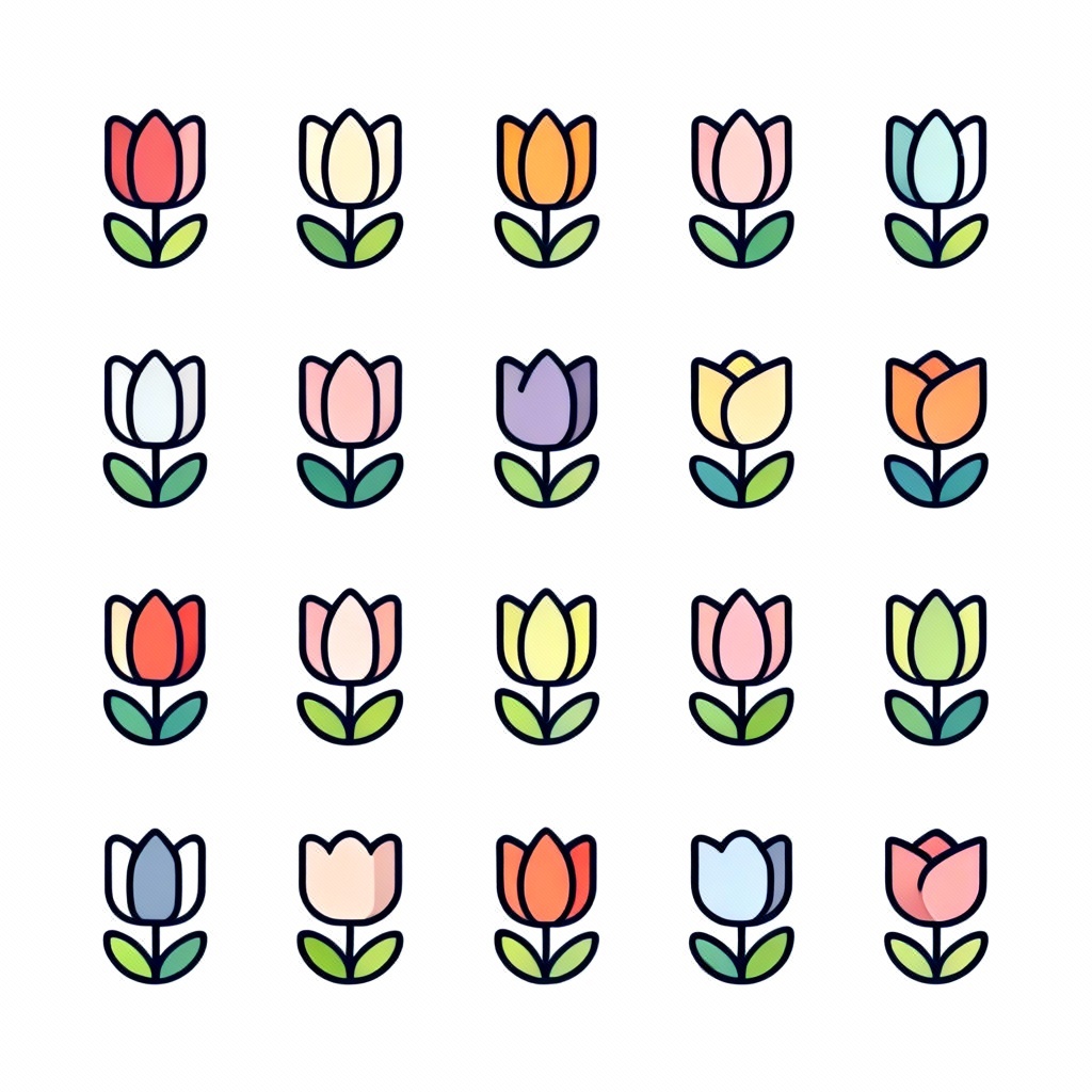 Flat minimal vector tulip icons in a grid