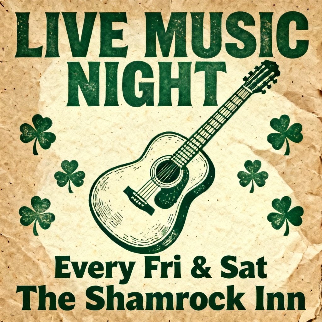 AI Irish pub flyer with vintage letterpress style