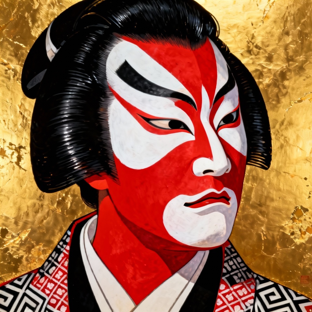 AI kabuki mask portrait with bold make-up