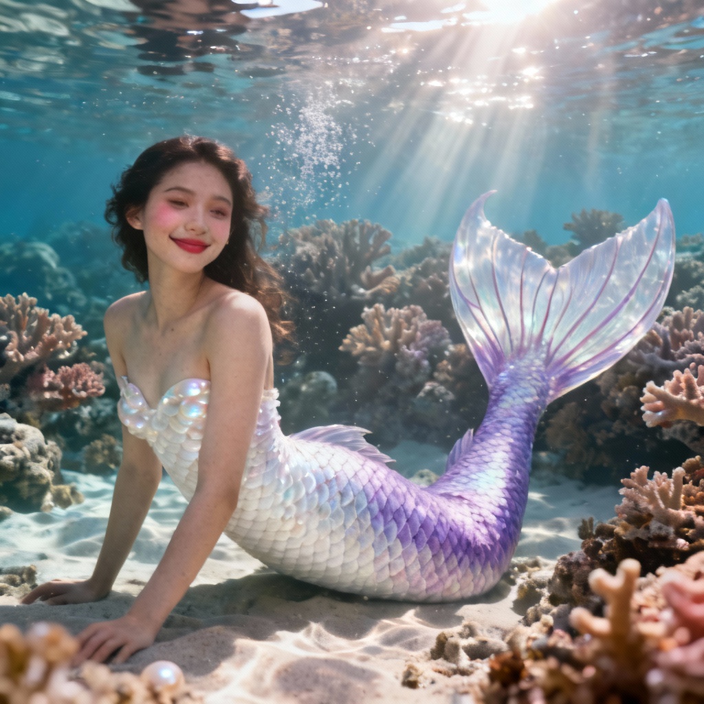 AI Photorealistic Mermaid With Pearlescent Tail