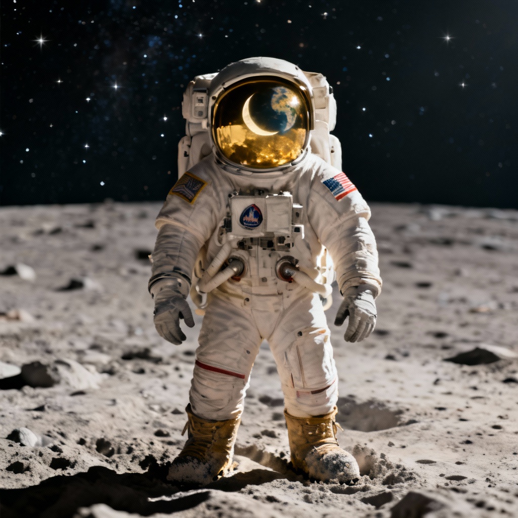 AI astronaut portrait wearing a white lunar EVA spacesuit on the Moon