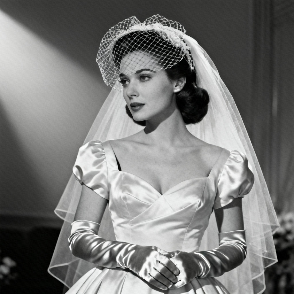 AI vintage black and white bridal portrait