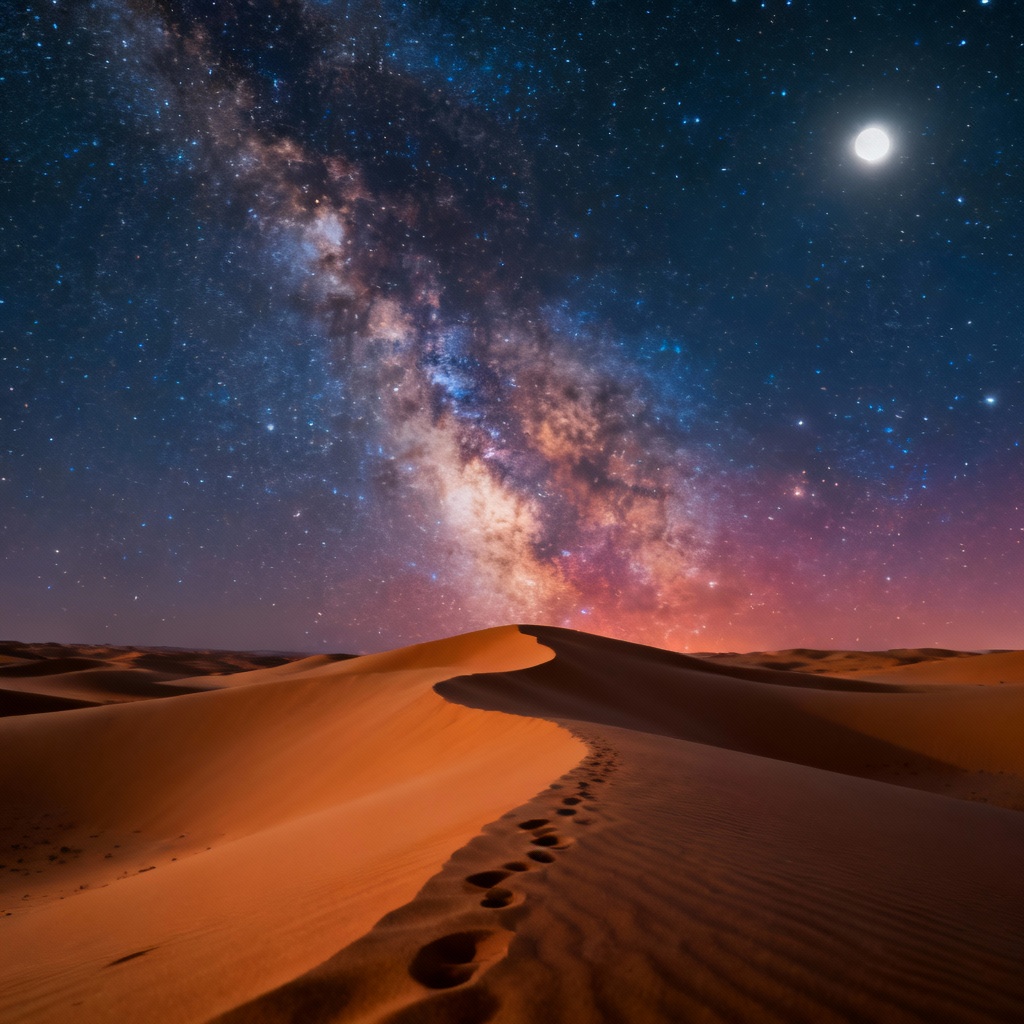 AI starry desert with dunes and Milky Way overhead