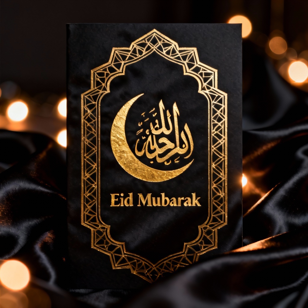 Black And Gold Luxury Eid Mubarak Card With Crescent