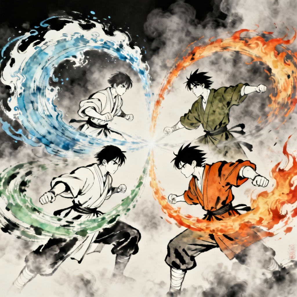 AI team of elemental benders combining powers