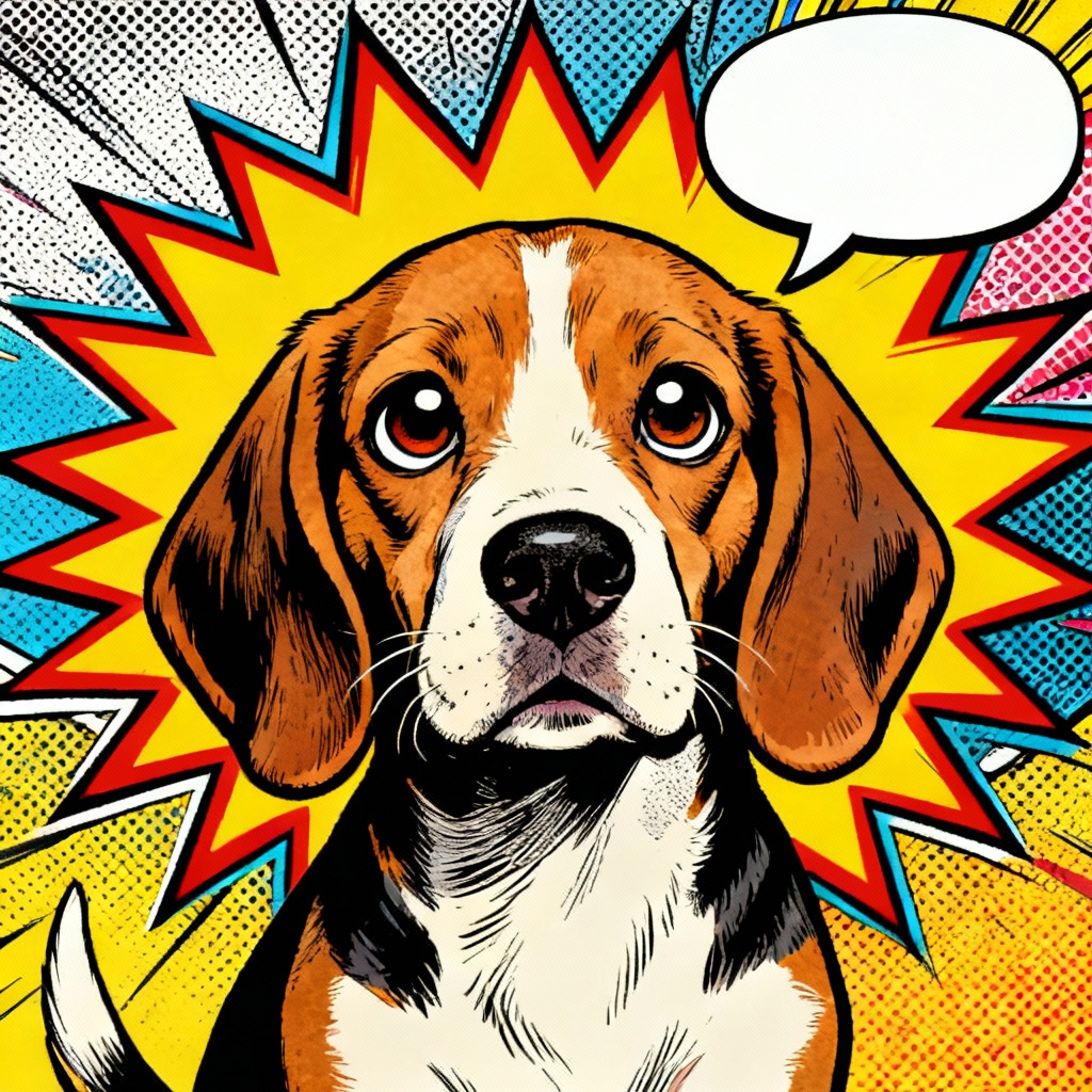 Comic-style beagle puppy meme panel