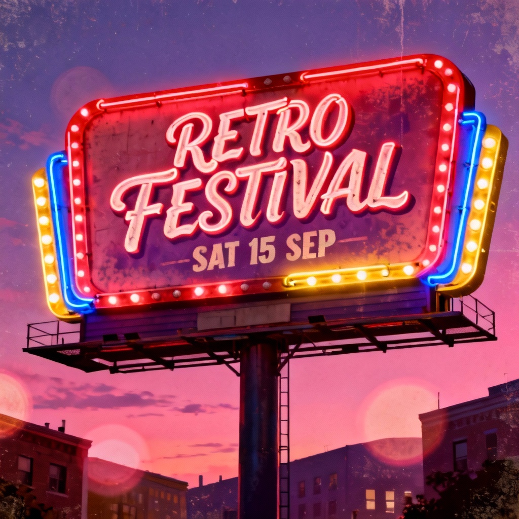 AI retro neon spectacular billboard design