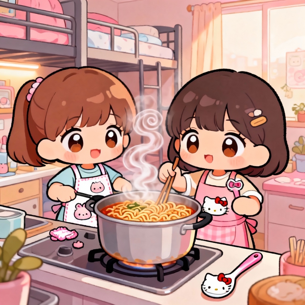 AI chibi Korean anime roommates cooking