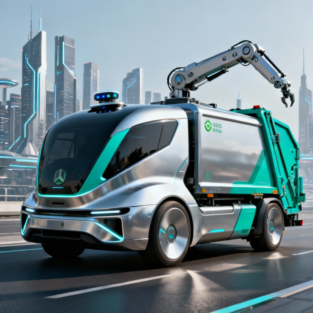 AI autonomous garbage truck concept with robotic arm