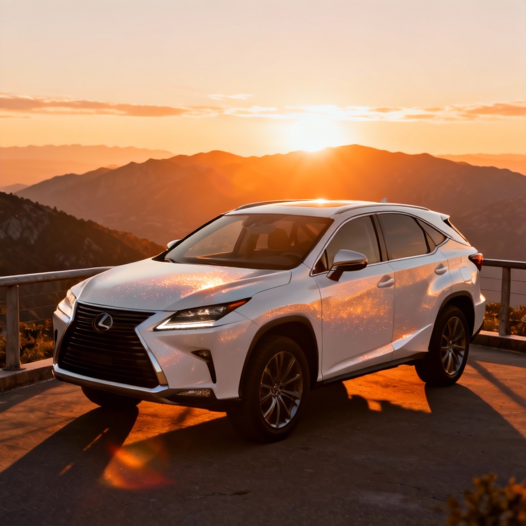 Pearl white SUV paint preview at sunset generated by AI car color changer