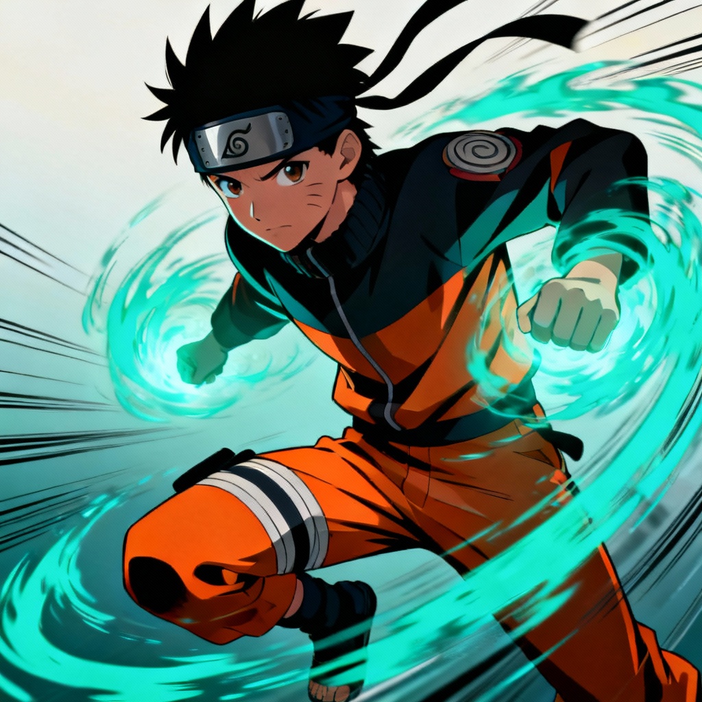 AI Naruto style ninja portrait with headband and chakra aura