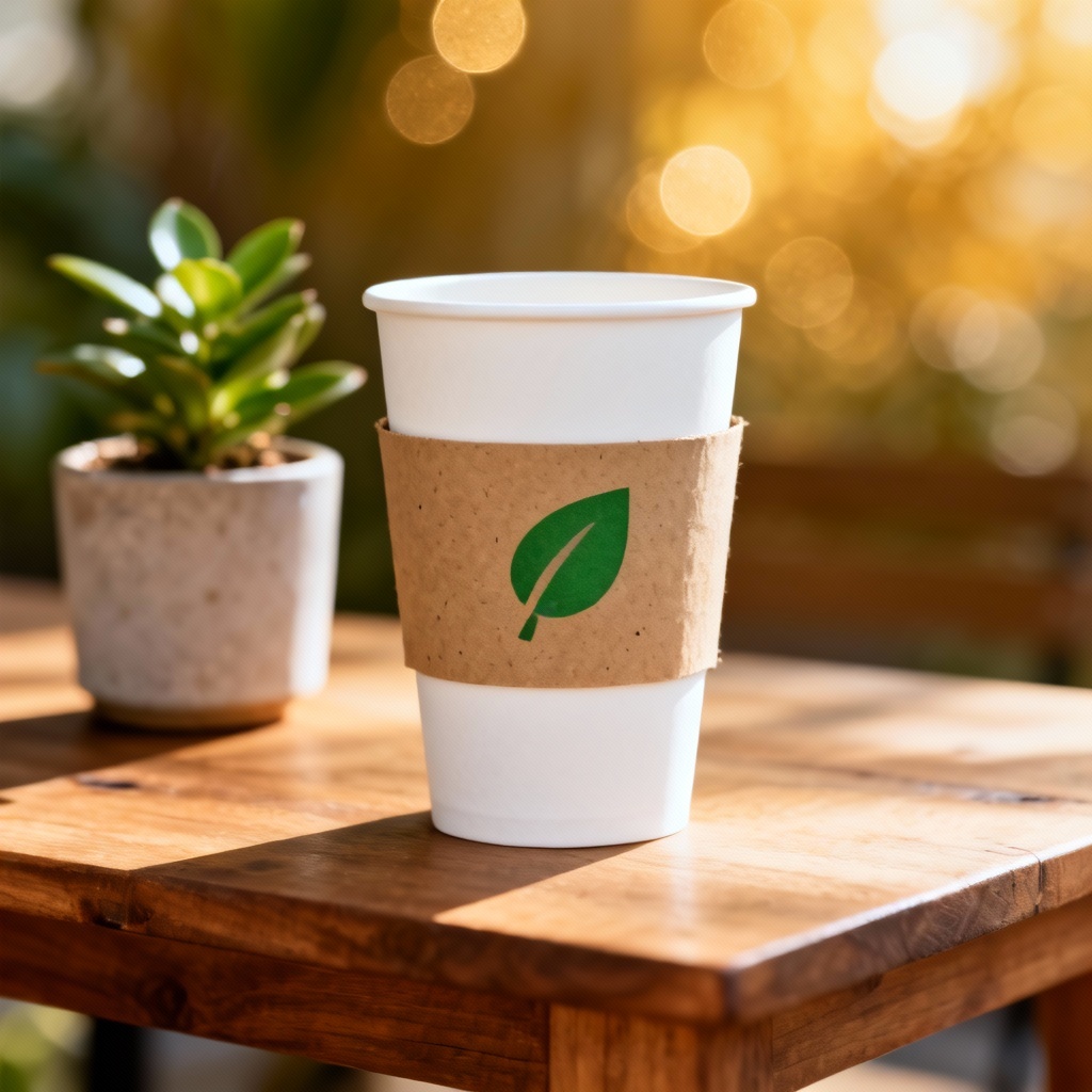AI Eco-Friendly Coffee Cup Mockup with Green Sleeve