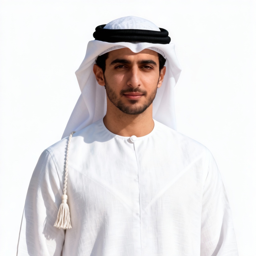 AI classic white Emirati kandura with ghutra and agal