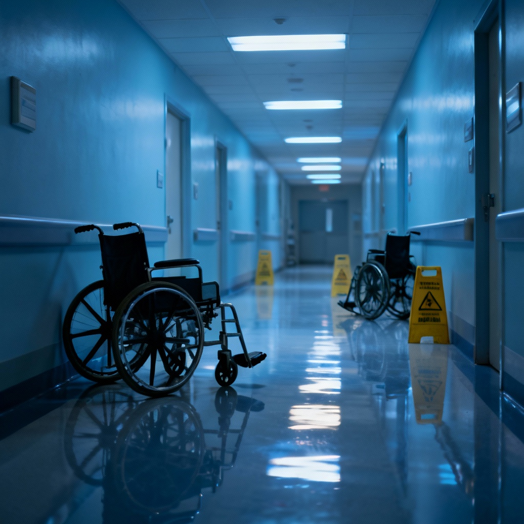 AI creepy abandoned hospital corridor