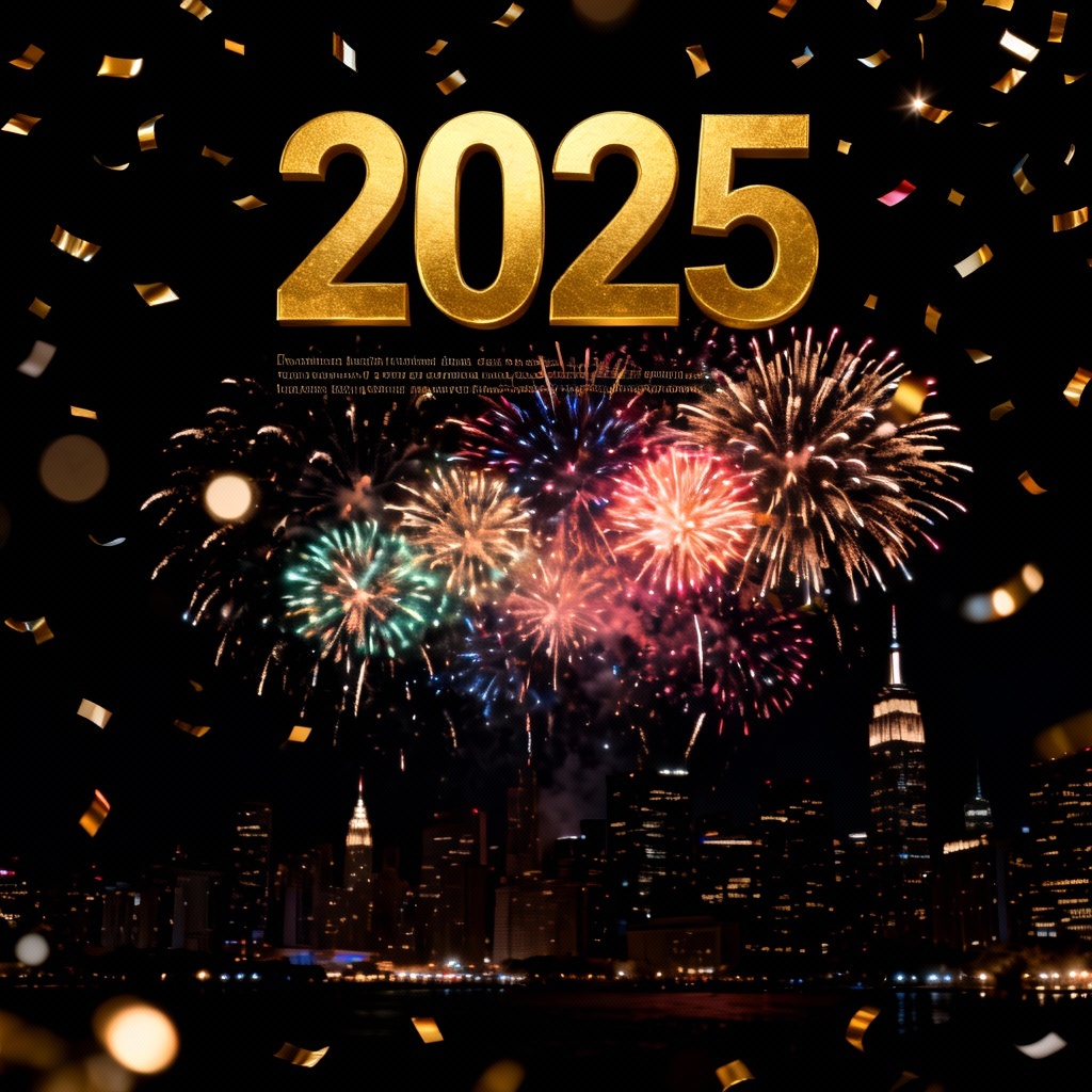 AI New Year countdown poster with fireworks and gold typography