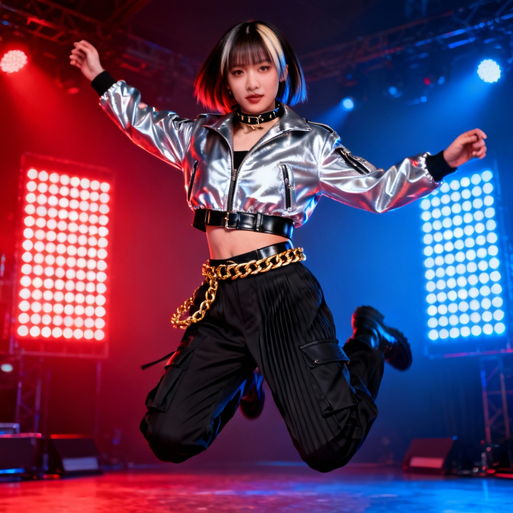 AI K-pop stage inspired youth fashion outfit