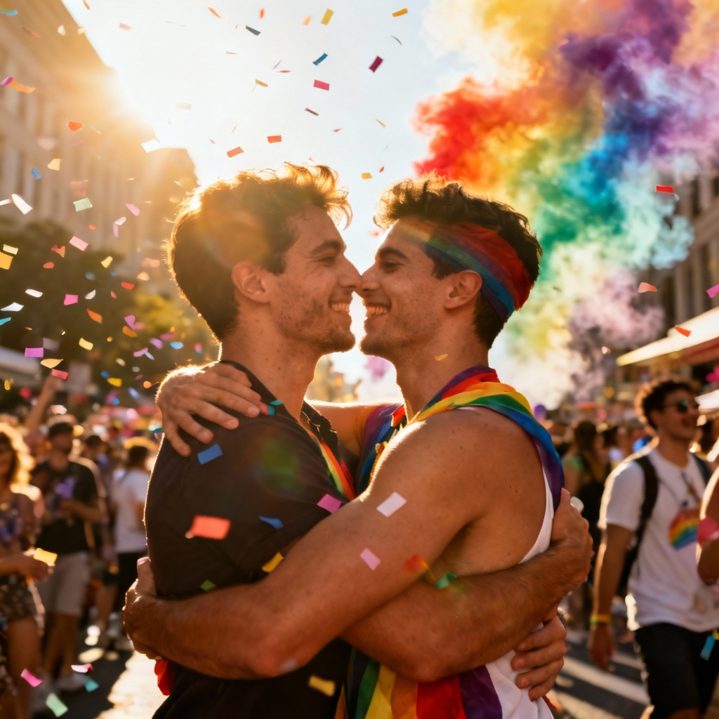 AI pride parade gay couple embrace