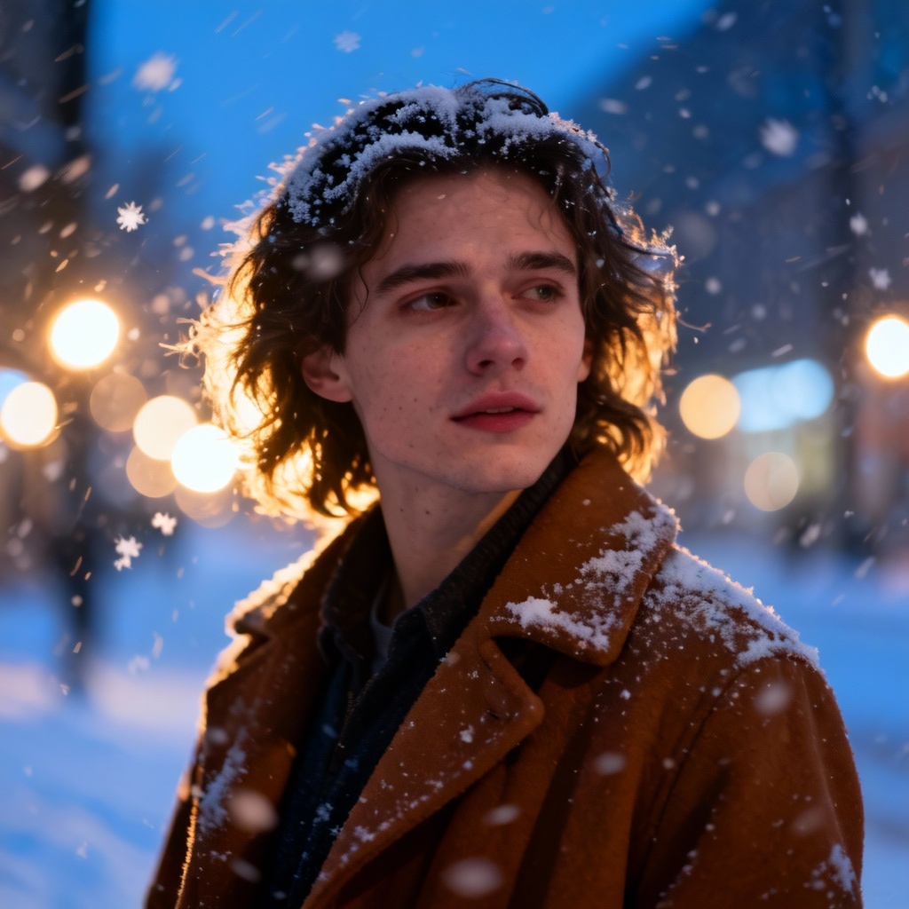 AI add snow to photo example with cinematic snowfall