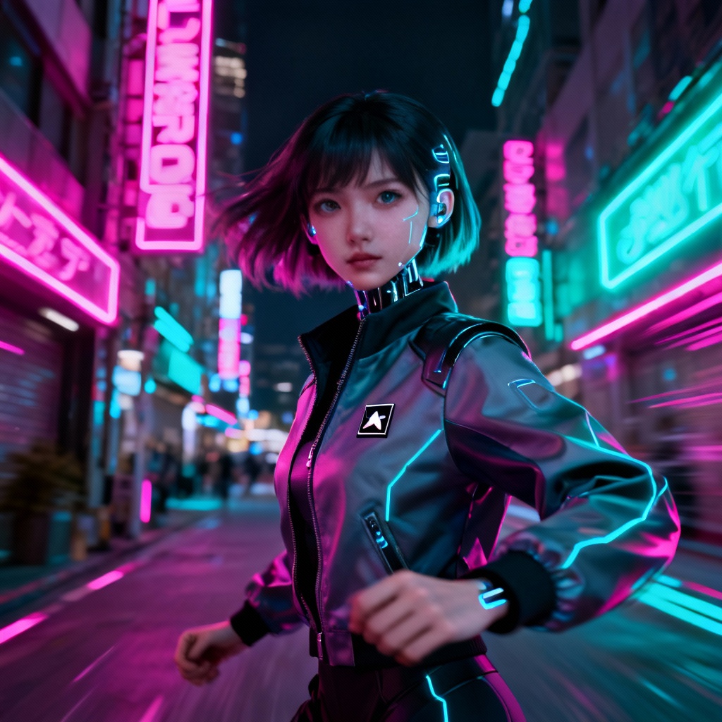 Neon cyberpunk AI girl brand ambassador