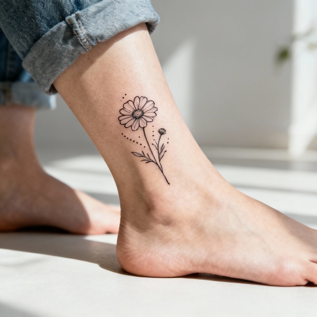 AI Minimalist Fine Line Flower Tattoo