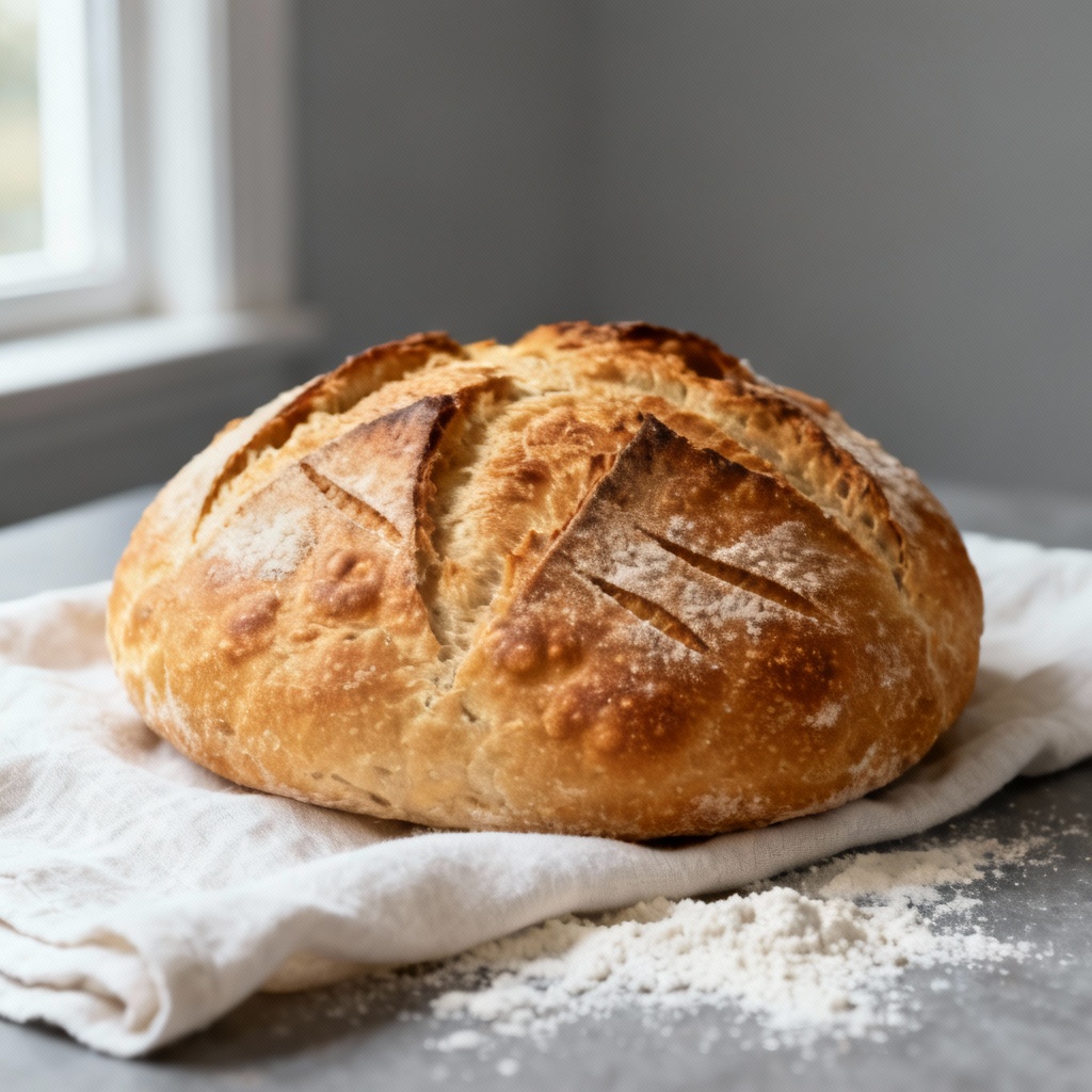 AI sourdough bread photo on linen cloth