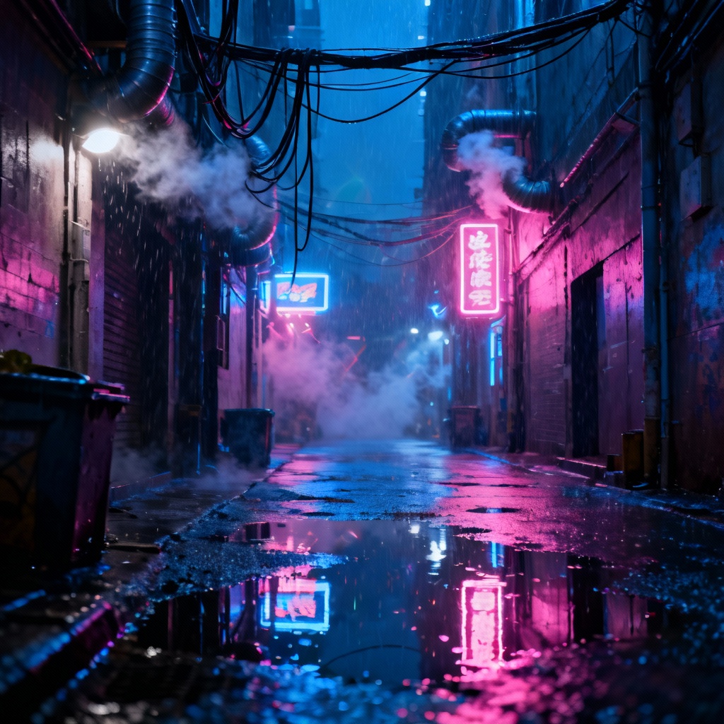 AI Neon Rain Alley Night Scene