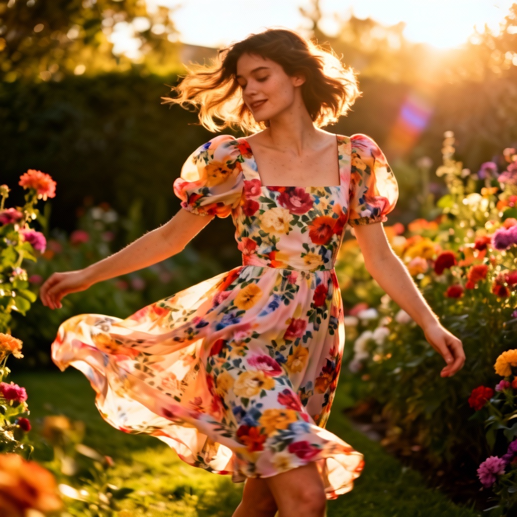 AI floral summer sundress in garden