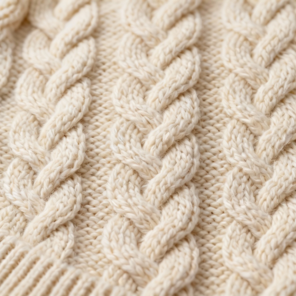 Seamless cable knit merino wool texture in cream