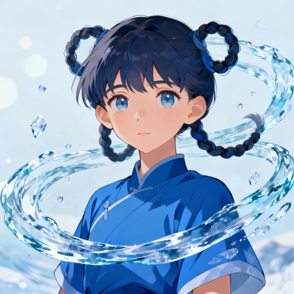 AI Katara Avatar portrait with flowing water ribbons