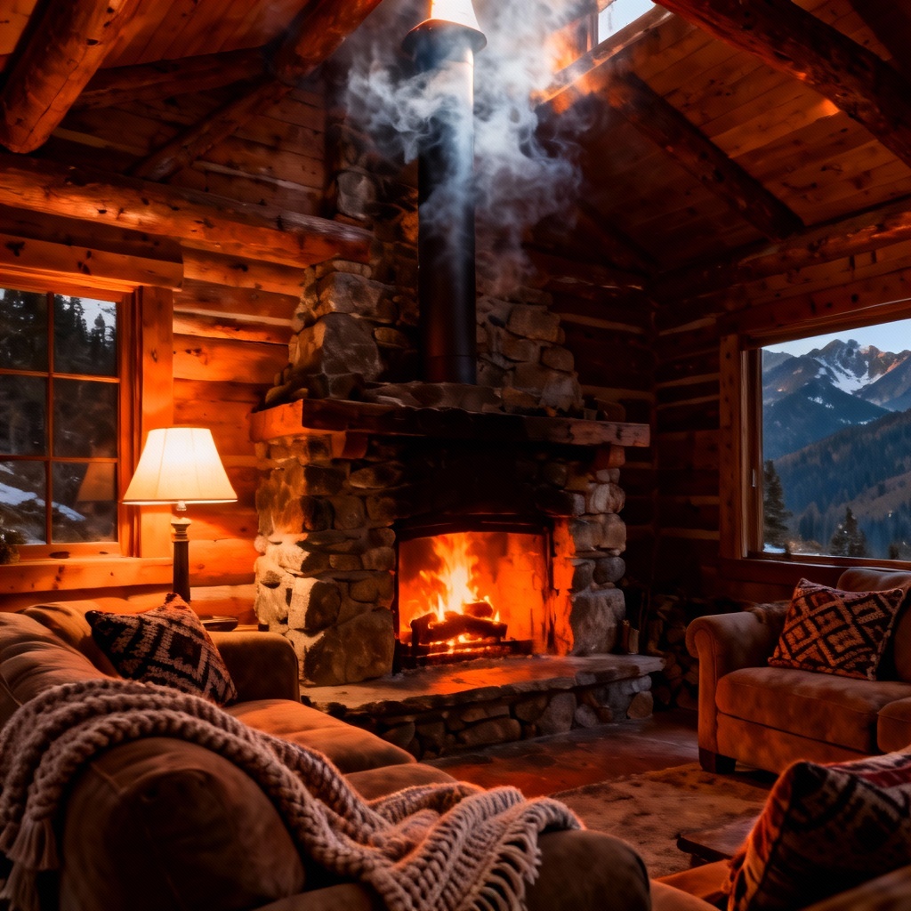 AI fireplace warm interior lighting