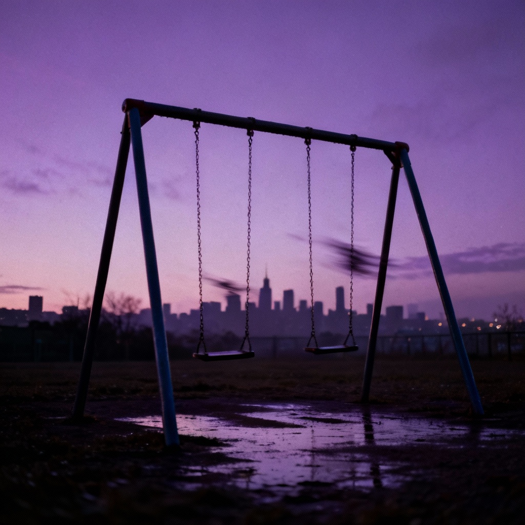 AI abandoned playground at dusk with somber color grade