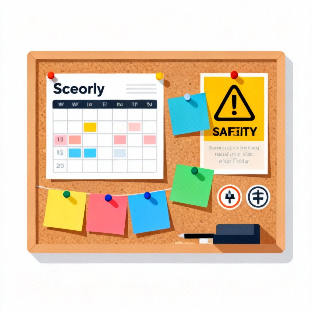 AI generated digital classroom noticeboard with colorful cards and schedule