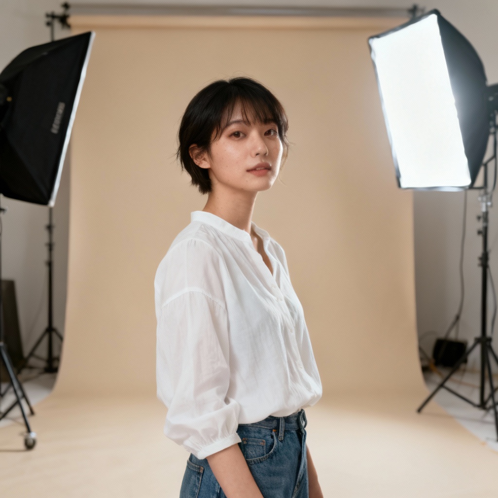 AI Shinozaki Style Minimal Studio Portrait