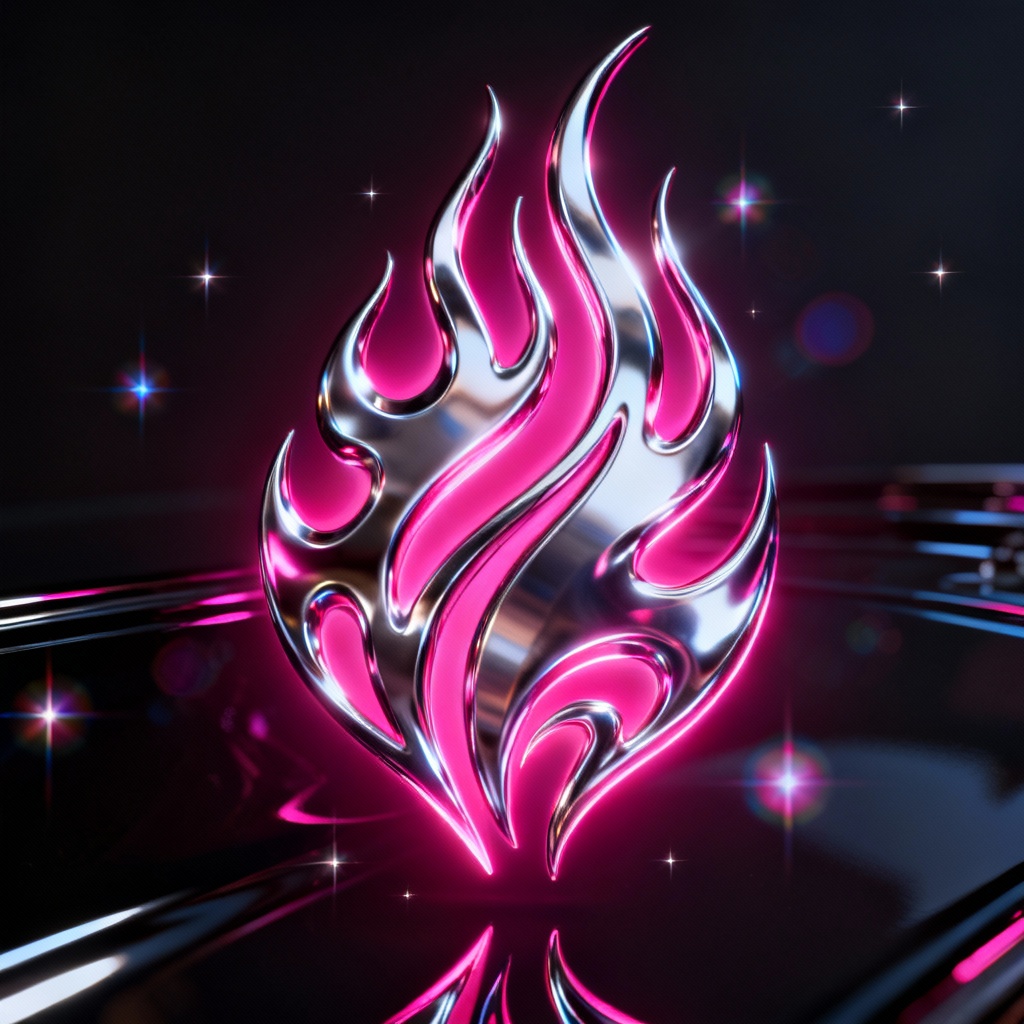 Retro 2000s tribal flame wallpaper in chrome and hot pink