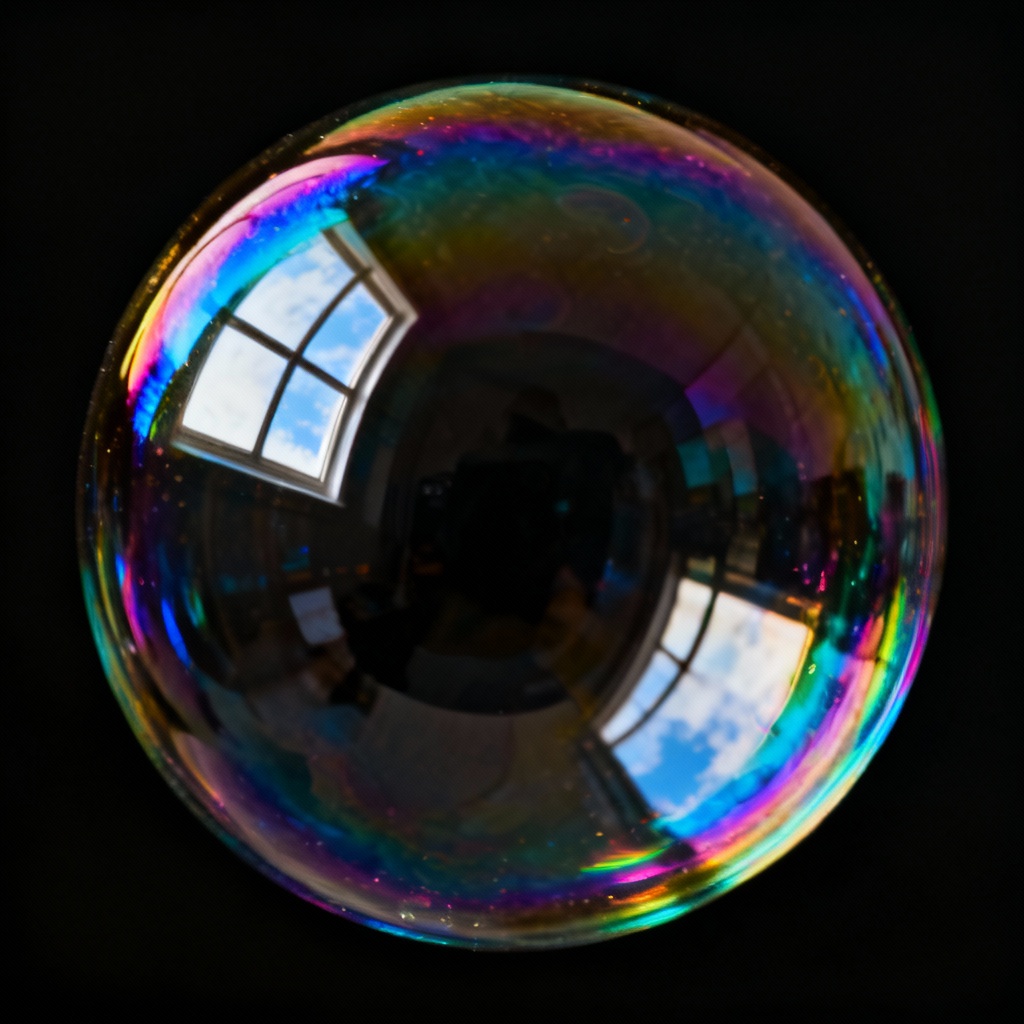 Macro single bubble with detailed rainbow reflections