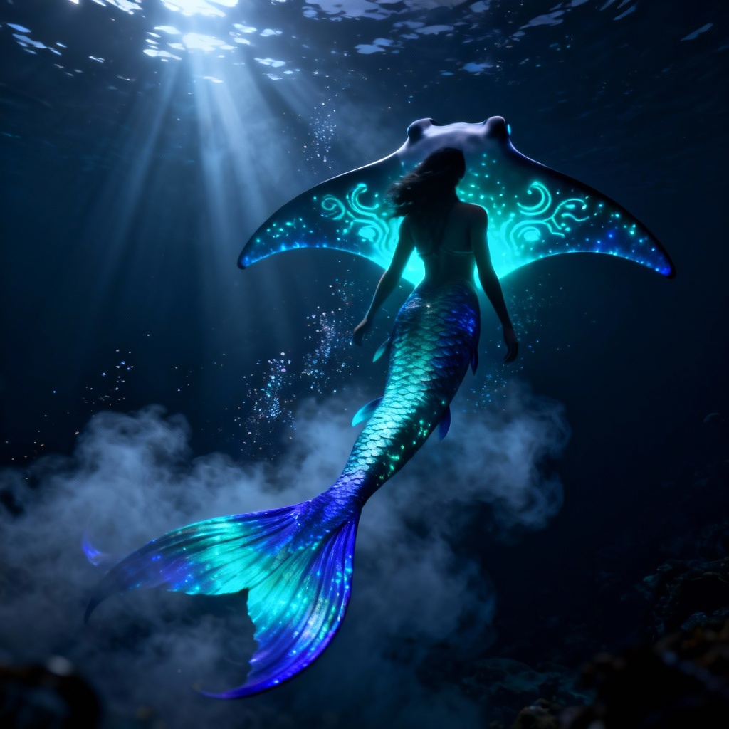 AI Bioluminescent Deep Sea Mermaid Guardian