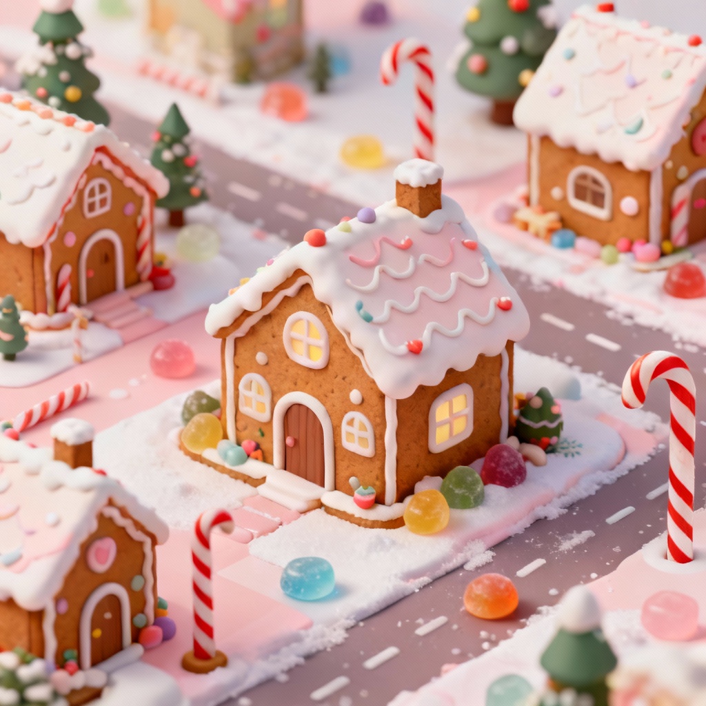 AI Gingerbread town whimsical Christmas background
