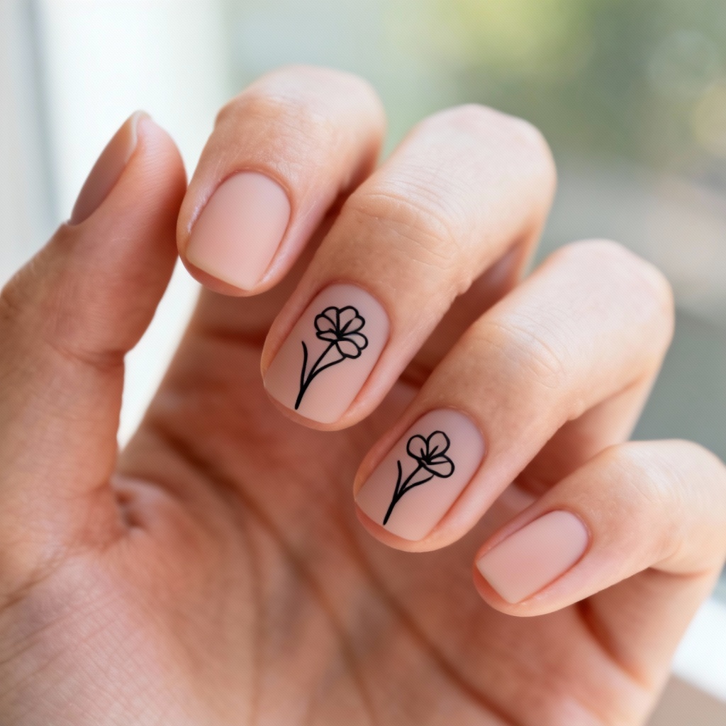 AI minimalist line art short nude nails