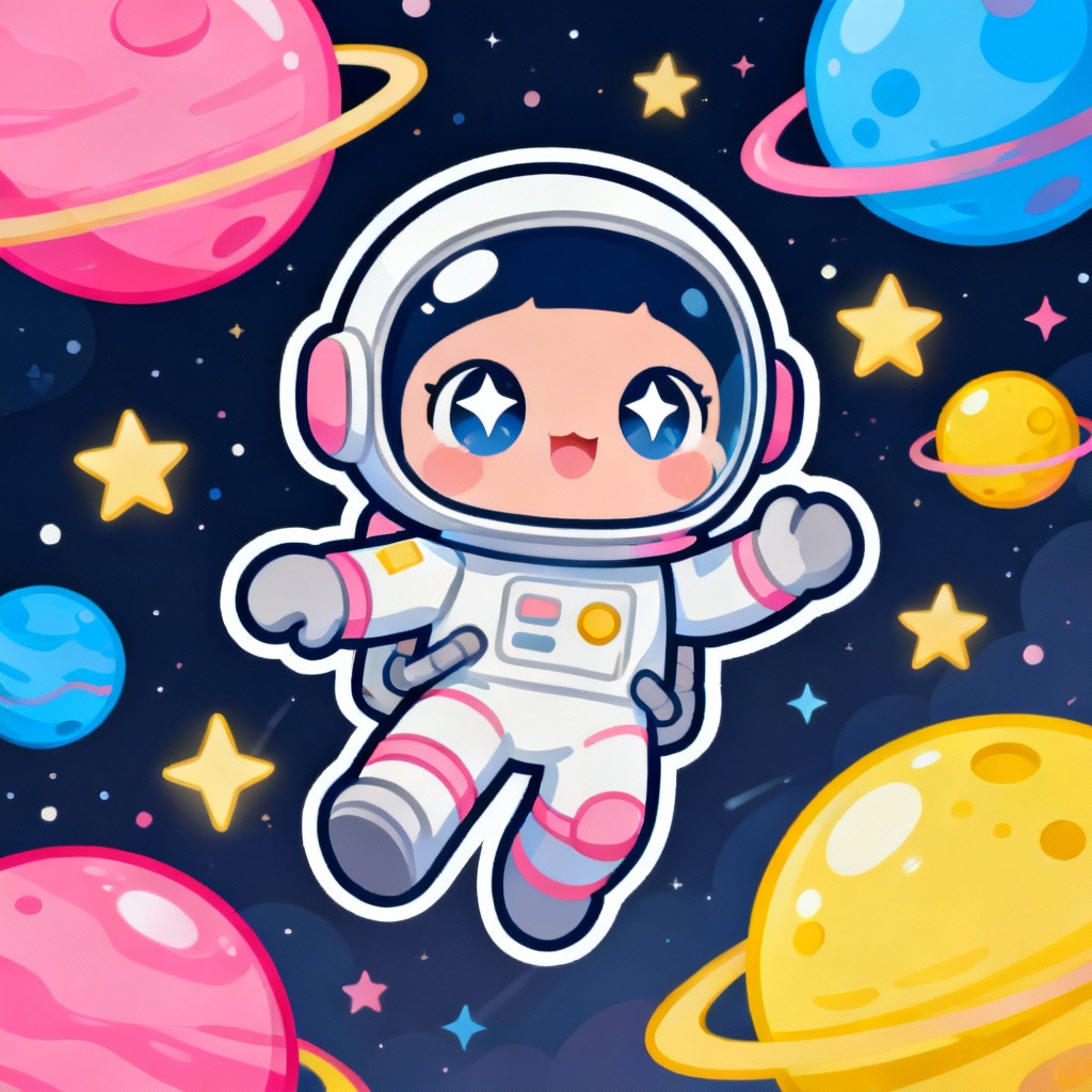 AI chibi anime astronaut in space