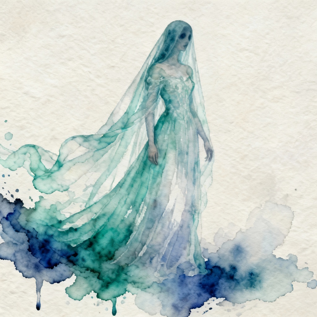 AI watercolor ghost bride figure
