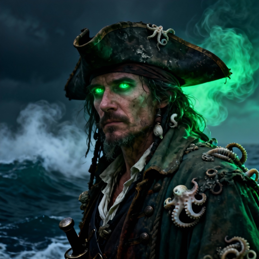 AI Flying Dutchman ghost filter cursed captain portrait