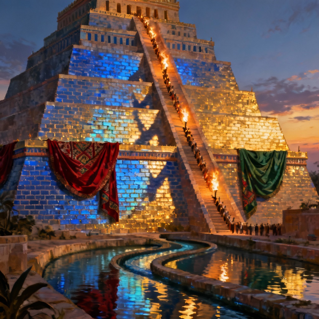 AI Mesopotamian ziggurat at twilight