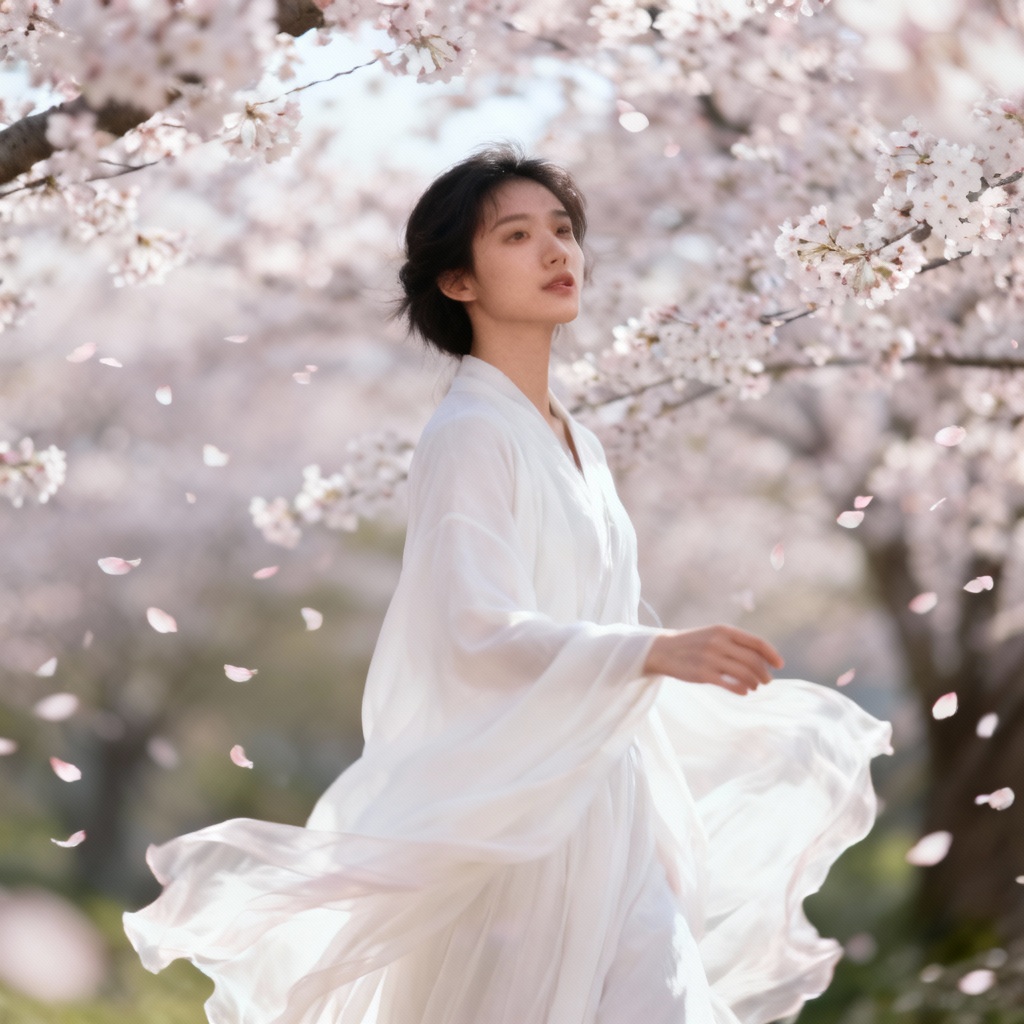 AI K-pop nature blossom outdoor shoot