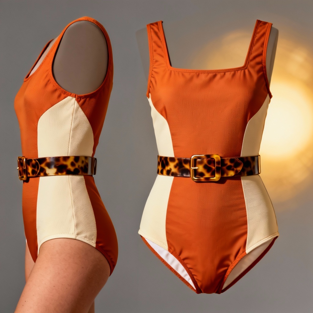 AI retro belted one-piece swimwear design
