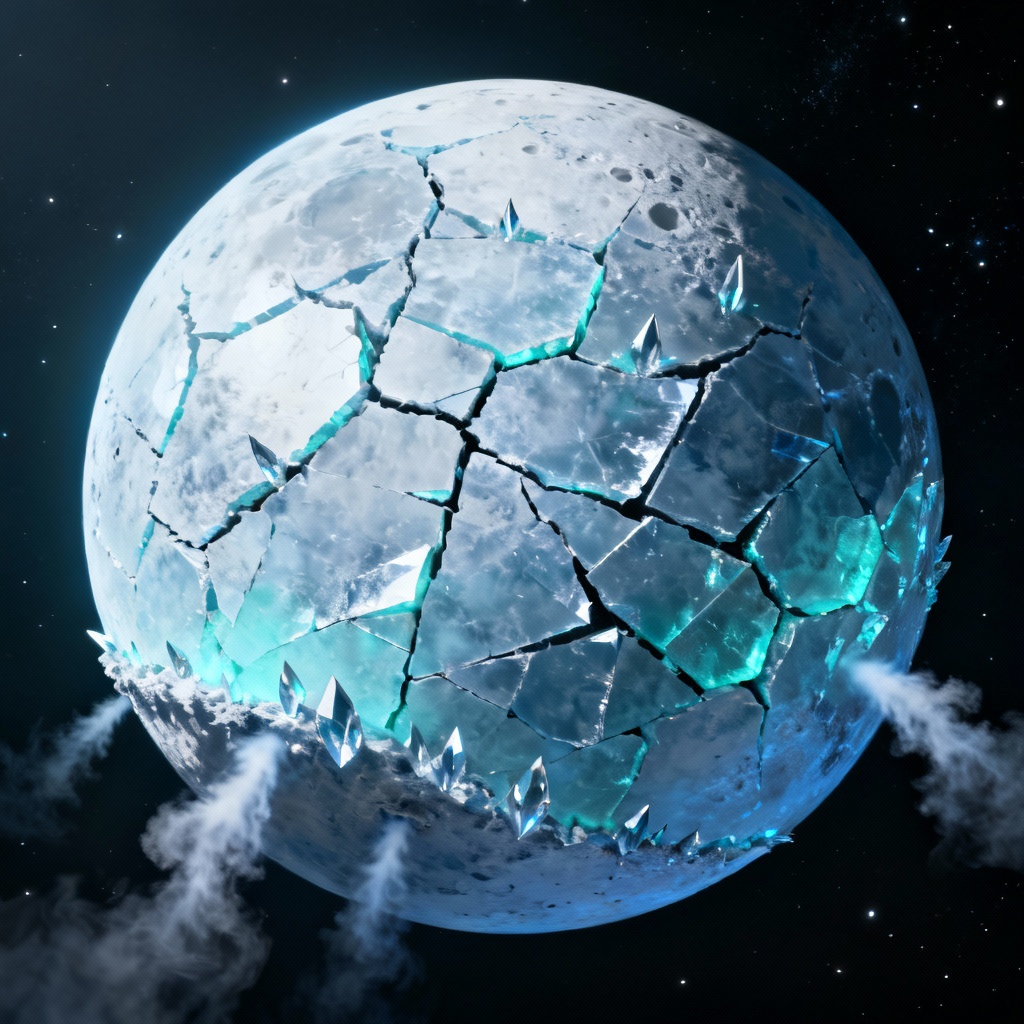 AI frozen ice moon with crystalline cracks
