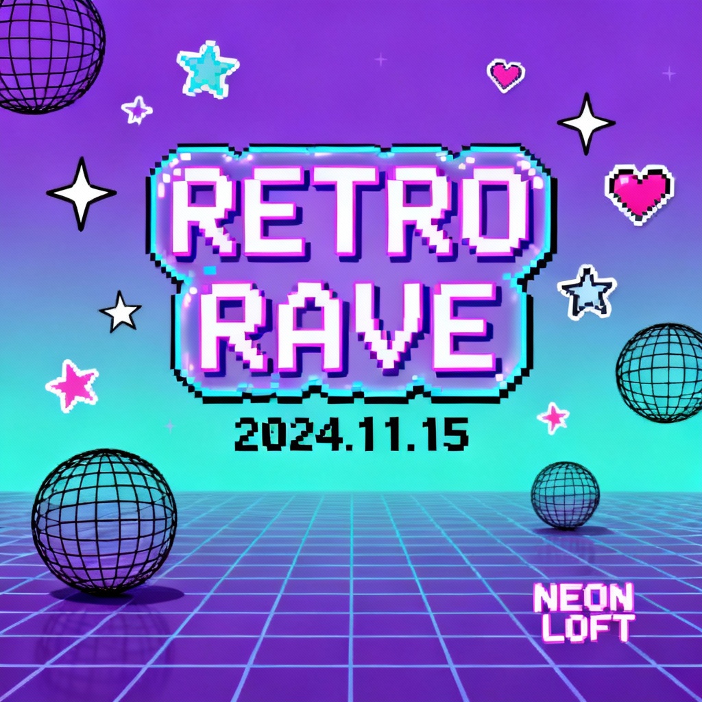 AI Y2K rave flyer with grid