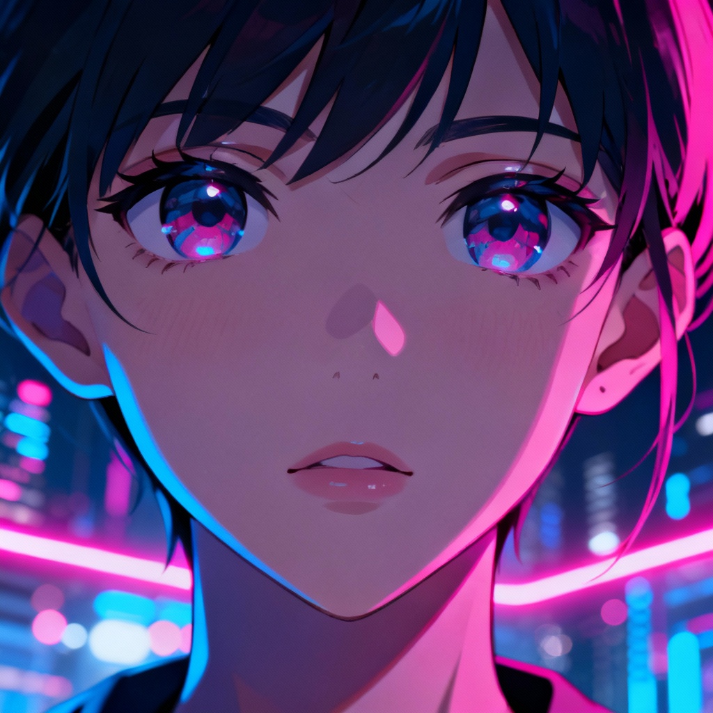 AI anime girl portrait in neon cyberpunk style